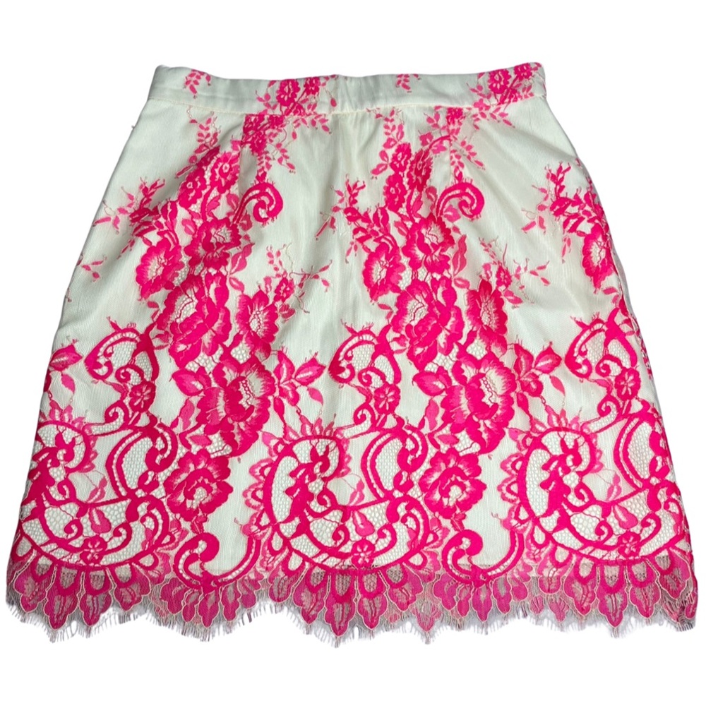 Bardot Junior Girls 16 Mini Skirt Lace Overlay Pencil Hot Pink White Barbiecore